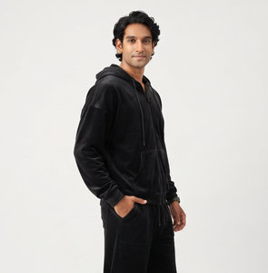 Conjunto de chándal de terciopelo con capucha para hombre, cremallera completa, pantalones de chándal de ajuste holgado, conjunto de jogger, ropa casual de invierno, 100% algodón polar, conjunto oversize - Product Image 5