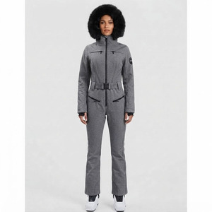 Combinaison de ski unisexe respirante en polyester imperméable et coupe-vent avec capuche en fourrure et ceinture, combinaison d'hiver pour activités de plein air - Product Image 1