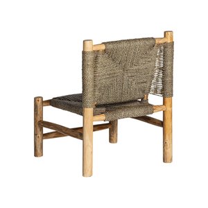 Modern <b>Rustic</b> Outdoor Lounge <b>Chair</b> Solid Teak Handwoven Natural Fiber Rope Seat and Back Weatherproof Patio Resort Furniture - Product Image 4