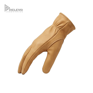 Custom Men's Natural Tan Leather Work <b>Gloves</b> Genuine Deerskin Cowhide Driving <b>Gloves</b> <b>Suede</b> Palm Keystone Thumb Elastic Wrist - Product Image 4