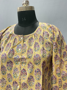 Women's Hand Block Printed Cotton Maxi top Comfortable Breathable Eco-friendly Elegant Designs Bohemian Japan Floral for Girls - Product Image 4