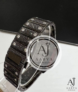 Black Rhodium Stainless Steel Mechanical Watch Crystal Dial 20mm Band Analog <b>Bracelet</b> Diamond Bezel Luxury Dress Watch - Product Image 3