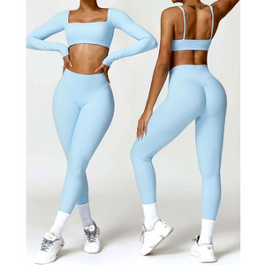 Women Solid Seamless Yoga Set Mid Waist Leggings Sports Bra 2-Piece Gym Fitness Workout Clothing Front Logo Position OEM Custom - Product Image 1