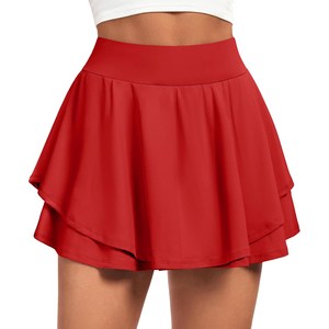 Falda de Tenis Roja para Mujer, Cintura Elástica, Color Sólido, Transpirable, de Secado Rápido, Ropa Deportiva de Verano para Tenis, Voleibol y Otros Deportes - Product Image 1