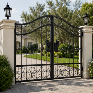 Portail de Jardin Double Battant en Fer Forgé Noir Orné avec Motifs Sculptés pour Entrée de Villa et Sécurité - Product Image 6