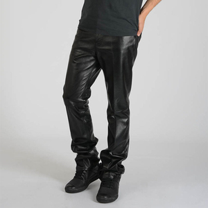 <b>Men</b> Leather Pants Straight Leg Casual <b>Trousers</b> Mid Waist Flat Front Waterproof Breathable Lightweight <b>Winter</b> Wear High Quality - Product Image 3
