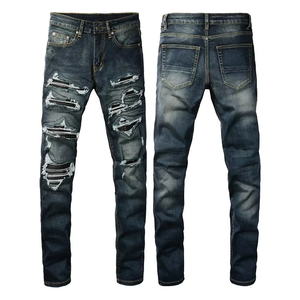 Wholesalers High Street <b>Jeans</b> For Men AM Brand Hip Hop Style <b>Jeans</b> Men's Vintage Washed Pants Letter Trendy <b>Elastic</b> Denim <b>Jeans</b> - Product Image 5