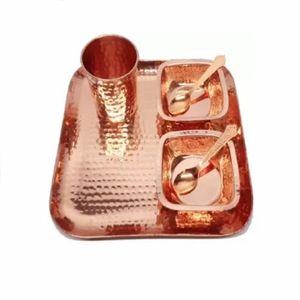 Hammered Brass Food Serving Tray <b>Square</b> Copper Plated Tray <b>Set</b> Polished Decorative Platter for Restaurant Catering - I H C - Product Image 3
