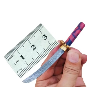 Couteaux de cuisine miniatures en acier Damas faits à la main par Ahmad Fabric, avec étui en cuir, manche élégant, personnalisable, supporté - Product Image 1