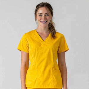 Tunique de toilettage pour animaux de compagnie à col en V en coton et polyester, à manches courtes, à double poche, pour usage hospitalier, blouses et vêtements de toilettage - Product Image 1