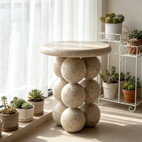 Table basse en travertin naturel pur NANWEI, base sphérique, table ronde en pierre artisanale sur mesure pour un espace de vie moderne