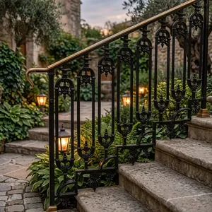 Rampe élégante en fer et laiton avec design métallique décoratif pour escaliers, balcons, jardins et maisons résidentielles modernes - Product Image 3