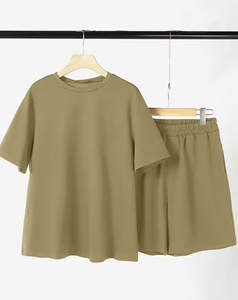Women 2 Piece Shorts Set Solid Jersey Daily Wear T-Shirt and Utility Shorts Casual Summer Outfit OEM Custom Logo - Product Image 5