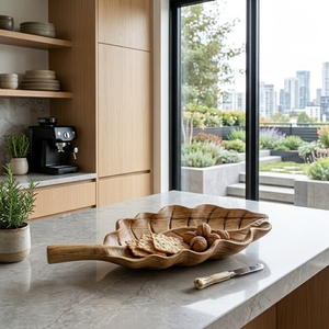 Plateau de service en bois de teck massif de qualité alimentaire, fait main, naturel, pour cuisine, présentoir, articles d'usage quotidien - Product Image 3