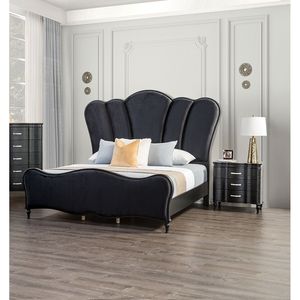 Splendido Set Camera da Letto 3 Pezzi King Size con Gambe in Legno HB Imbottite in Tessuto Nero e Comodini Accattivanti per l'Arredamento della Tua Camera - Product Image 1