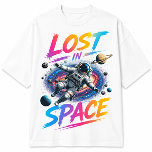 Camiseta negra con estampado de astronauta Lost In Space para hombre, manga corta, cuello redondo, corte regular, informal, 100% algodón, transpirable - Product Image 1
