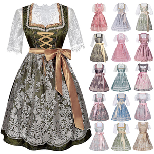 Vestido Dirndl Premium de Jacquard con Ribete de Encaje, Estilo Bávaro Alemán Tradicional, Largo hasta la Rodilla, Estampado Floral, Transpirable, para el Oktoberfest - Product Image 1