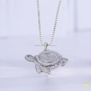 Colgante de tortuga Iced Moissanite Diamond Bling Pave Set Fine Animal Themed Aquatic Jewelry Charm High Pulido Plata esterlina - Product Image 4