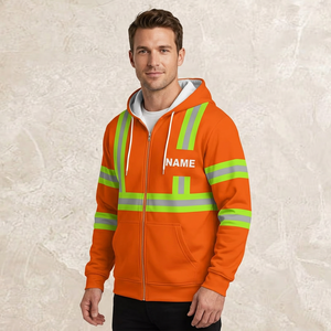 Sudadera con Capucha Reflectante Naranja para Hombre con Estampado de Nombre, Corte Regular, Forro Polar, Ropa Casual de Trabajo, Ropa de Otoño, 100% Algodón - Product Image 3