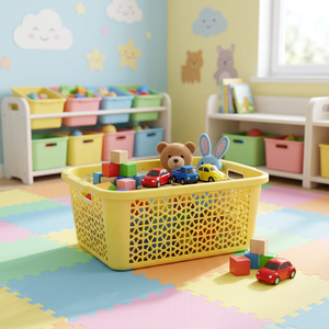 NDURO Yellow Rectangle Plastic <b>Storage</b> Basket 50x40x30cm Large Capacity Food <b>Container</b> Kitchen Use PP Material <b>Stackable</b> Modern - Product Image 2
