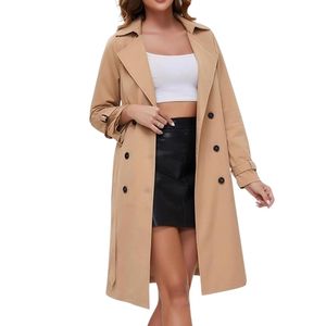 Manteau trench pour femme inspiré du streetwear, en coton marron, personnalisé, ouvert sur le devant, long, décontracté, chaud pour l'hiver - Product Image 6