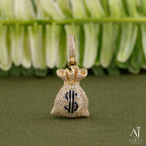 จี้รูปถุงเงินชุบทอง 18k จาก AARVA JEWELS ประดับเพชรซิคอนทรงเหลี่ยมเจียระไนแบบเรียบหรู สไตล์ฮิปฮอป พร้อมสร้อยคอ - Product Image 5