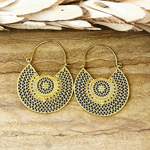 Nouvelles Boucles d'Oreilles Bohèmes Tendance, Bijoux Tribaux en Laiton pour Femmes, Créoles Géométriques Filigranes Plaqué Or 18 carats, Vente en Gros/OEM/ODM - Product Image 1