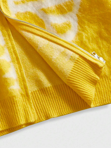 Sudadera con capucha y cremallera con estampado de costillas de esqueleto amarillo, de punto, manga larga, estilo urbano - Product Image 5
