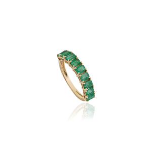 Women's Simple Design 100% Natural Gemstone Emerald Half Eternity Band Ring Stackable K14 <b>Original</b> Yellow Gold Everyday Jewelry - Product Image 3