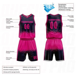 Maillot de basket-ball personnalisé bleu marine et rose vif pour hommes, femmes et enfants, ensemble de maillots d'équipe personnalisés pour adultes et jeunes - Product Image 2