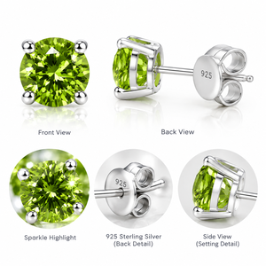 Pendientes de botón personalizados OEM de plata de ley 925 con peridoto verde, engaste de cuatro garras, unisex, joyería de moda con piedra de nacimiento de agosto - Product Image 5