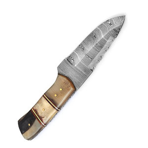 Cuchillo de caza Tracker de hoja fija con punta caída de acero de Damasco y mango de cuerno, 1 unidad - Product Image 5