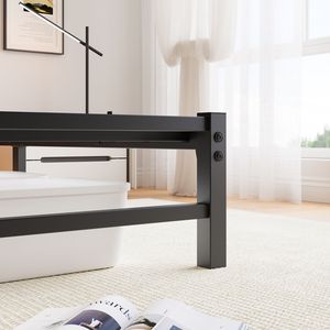 Struttura letto matrimoniale in metallo con testiera in legno e luci RGB, ripiano di ricarica silenzioso, non richiede rete a molle, stile rustico - Product Image 5