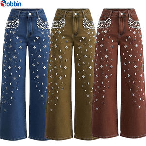 Jeans de Mezclilla con Cuentas para Mujer, Jeans de Mezclilla con Pedrería para Mujer, Jeans Brillantes con Diamantes de Imitación, de Alta Calidad y Cintura Alta - Product Image 6