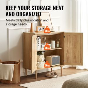 Credenza Antica in Rattan con 2 Ante Magnetiche e Ripiani Regolabili - Product Image 1