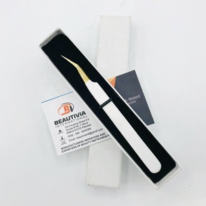 Pince à épiler professionnelle pour extensions de cils, à forte adhérence, isolante, pointue, en acier inoxydable, or blanc, avec logo personnalisé - Product Image 2