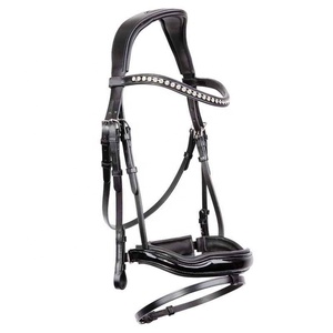 Bride d'équitation équestre en cuir de haute qualité en cuir véritable cristal Bling bride avec rembourrage doux - Product Image 1