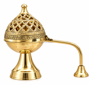 เตาเผากำยานทองเหลืองราคาส่ง พร้อมฝาปิดลายฉลุและด้ามจับยาว - Product Image 4