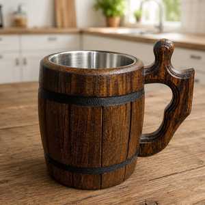 Wooden Luxury Beer <b>Mug</b> Vintage Style Barrel Design with Handle Reusable Eco-Friendly <b>Handmade</b> for Home & Hotel Use - Product Image 4