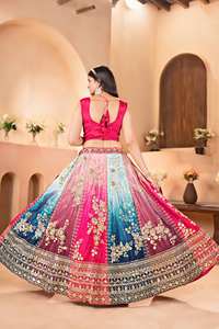 Lehenga Choli Radiante con Múltiples Colores Vibrantes, Bordado Intrincado en Plata, Estilo Tradicional, Materiales Reciclados, para Fiesta - Product Image 3