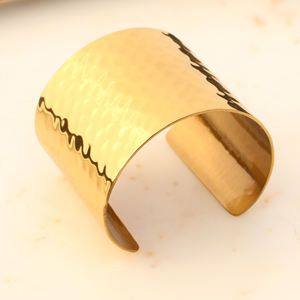 Hammered Gold Brass Cuff <b>Bracelet</b> - <b>Adjustable</b> Wide Open Bangle - Bold Statement Jewelry Handcrafted for Women - Product Image 4