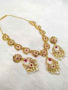 AD Stone Jewelry Set para mujer Deslumbrante collar indio Pendientes Combo para bodas Ocasiones festivas y regalos - Product Image 6