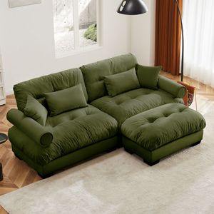 Divano Moderno Oversize a 2 Posti in Velluto con Poggiapiedi, Braccioli Imbottiti e Cuscino Lombare - Cuscini Decorativi Inclusi per Soggiorno - Product Image 1