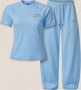 Ensemble de vêtements de sport pour femmes Clovix Sports, blanc, deux pièces, t-shirt à manches courtes et pantalon de survêtement à jambes larges, tenue de sport d'été - Product Image 4