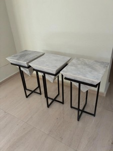 Muebles de Salón de Diseño Minimalista, Mesa de Centro Moderna con Tapa de Mármol y Base de Hierro Negro - Product Image 4