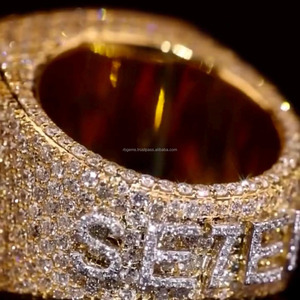 New Design <b>Silver</b> Hip-Hop Luxury Jewelry 18K Gold Plated Oval Cut Iced <b>Rings</b> <b>Men</b> Natural Stone VVS IGI Certified Fashionable - Product Image 5