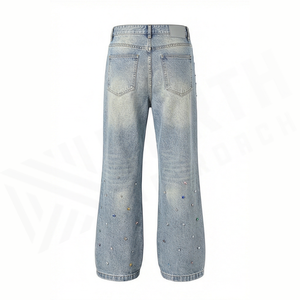 High Waist <b>Flare</b> Denim Jeans Men Cotton Stonewashed <b>Sequined</b> Dot Pattern Casual Spring Style Regular Fit - Product Image 2