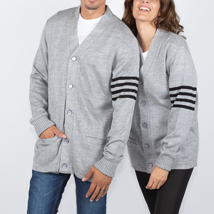 Cardigan en tricot pour homme et femme, col en V, manches longues, rayures contrastées, boutons sur le devant, style classique, toutes saisons, tenue scolaire - Product Image 4
