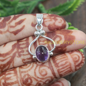 Pendentif en améthyste naturelle cabochon, argent sterling 925, fait main, ovale, améthyste violette, bijou pour femme, cadeau pour elle - Product Image 5