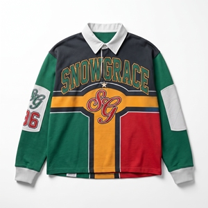 Camiseta de Hockey sobre Hielo Snowgrace, Manga Larga, Cierre de Botones, Diseño con Bloques de Color, Corte Regular para Hombre, Poliéster, Ropa para Todas las Temporadas - Product Image 1